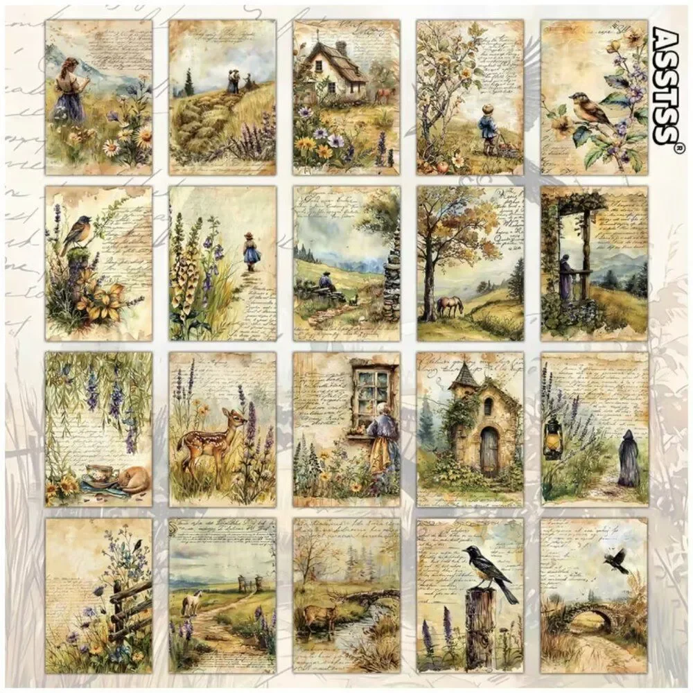 NWT 20pc Cottagecore Countryside Scrapbook Paper 4x6 Junk Journal